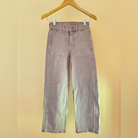 Blush/Washed-Mauve Wide Leg Utility Jeans | American Eagle | 000 Short - Picture 1 of 9